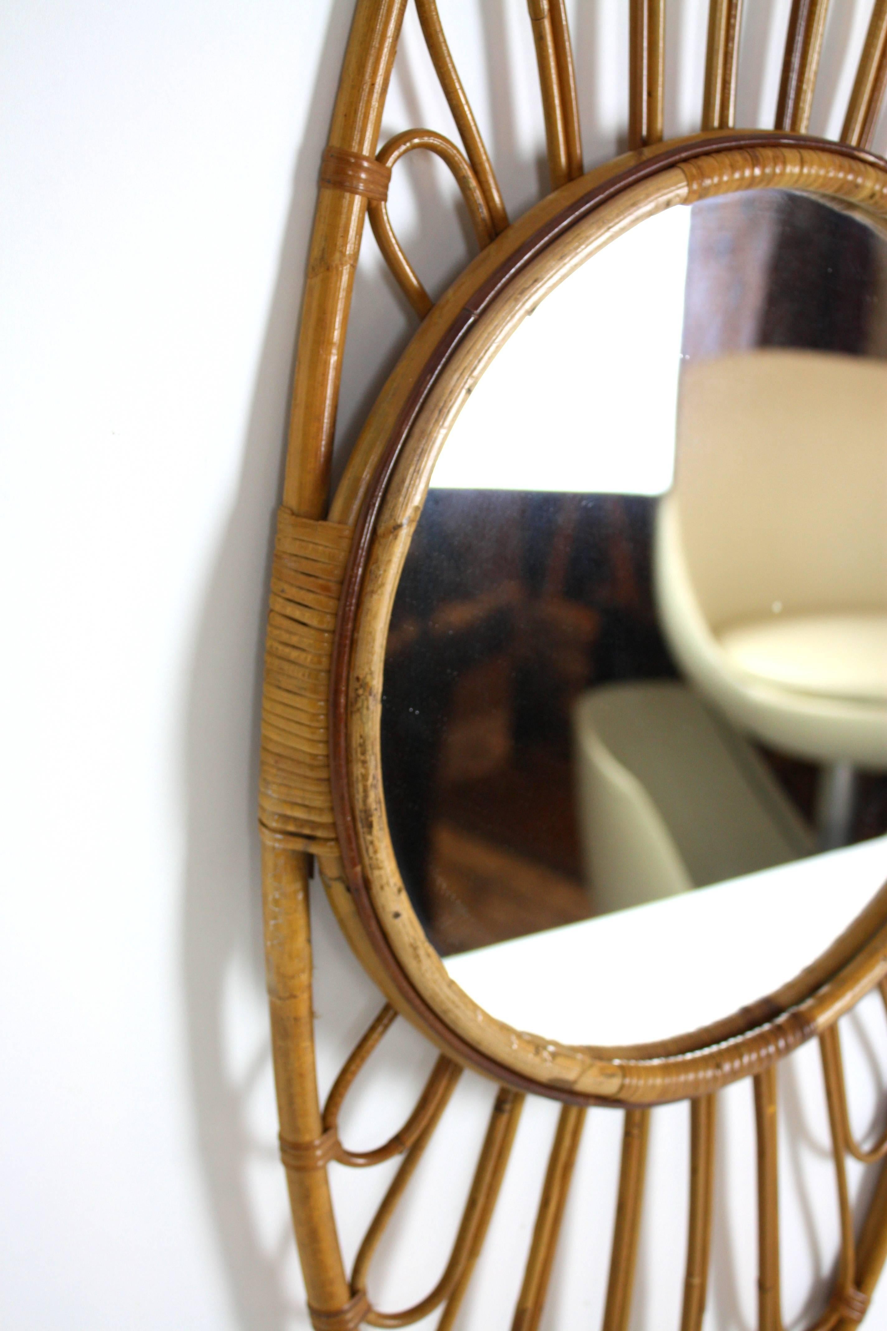 Spanish Mid century bamboo oval mirror