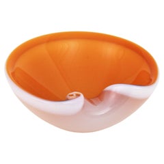 Vintage Seguso Murano Orange White Art Glass Shell Bowl Ashtray