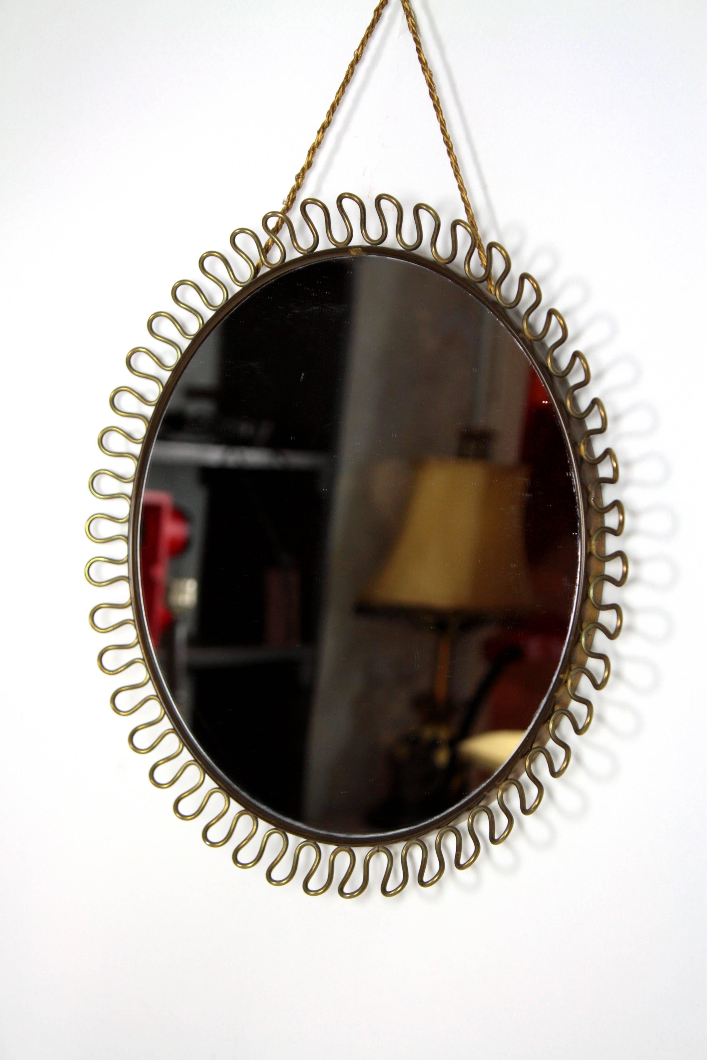 Mid-Century Modern Josef Frank Circular Brass Loop Mirror, Sweden, 1950s