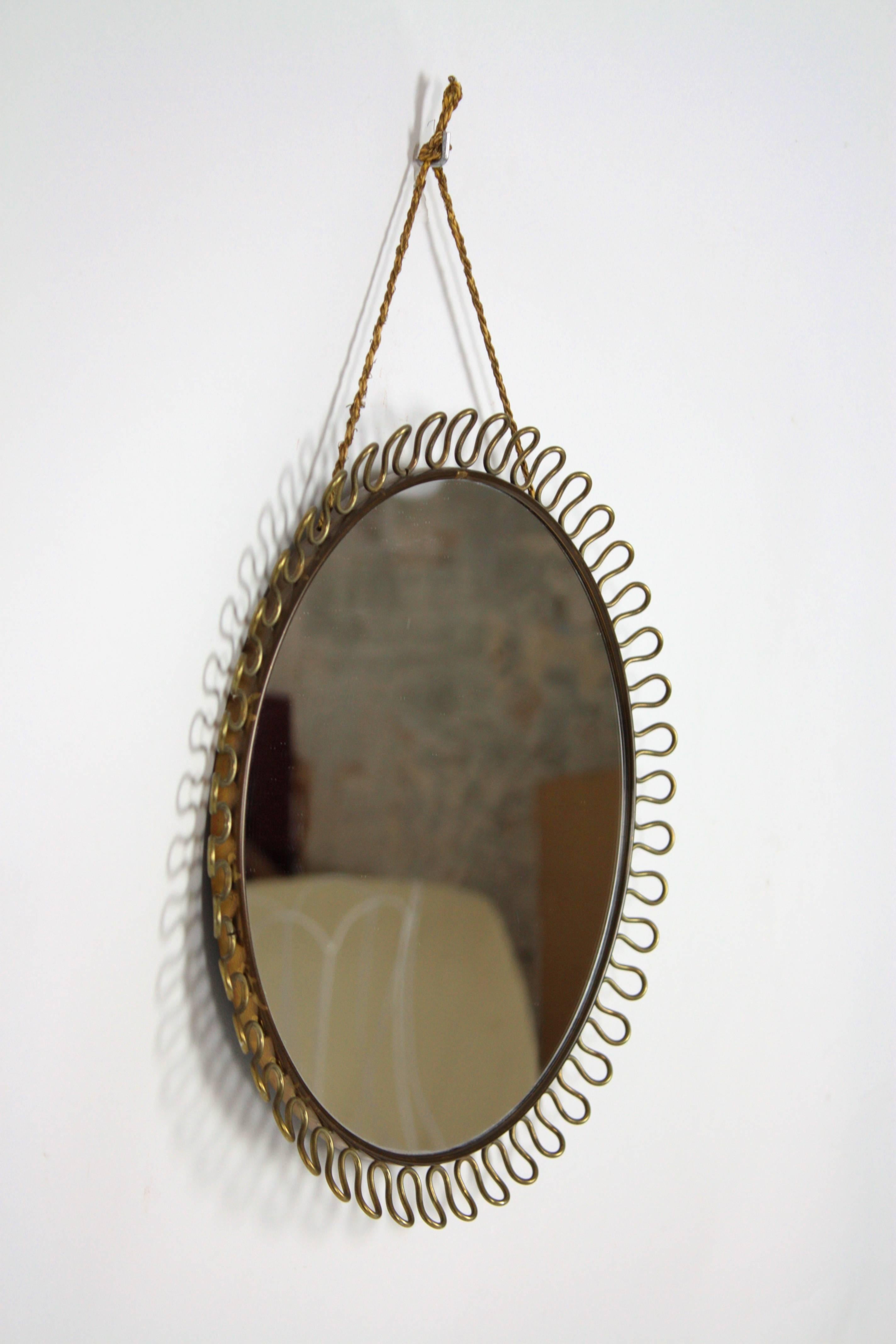 Swedish Josef Frank Circular Brass Loop Mirror, Sweden, 1950s