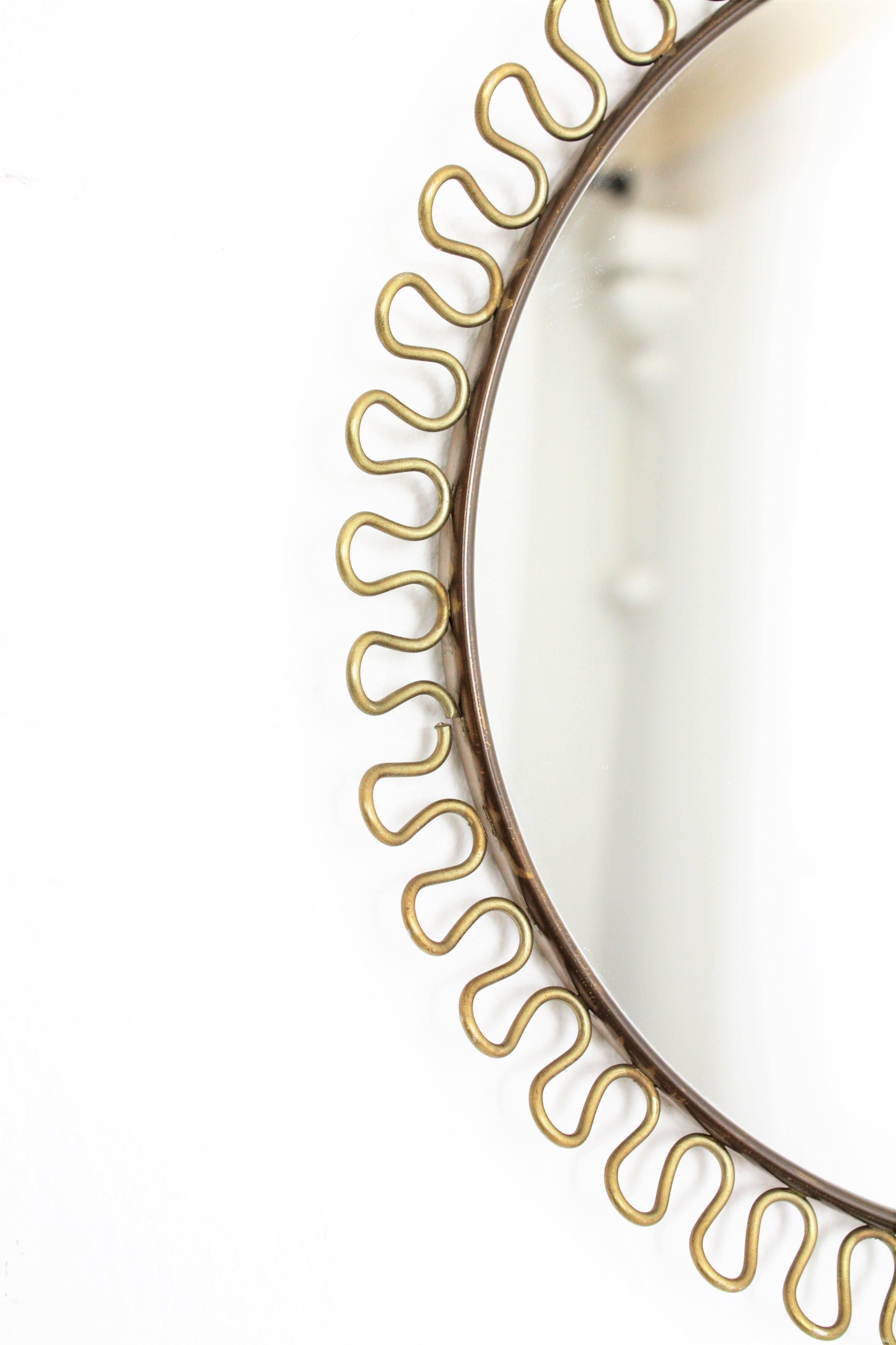 Josef Frank Circular Brass Loop Mirror, Sweden, 1950s 1