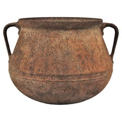 Retro Spanish Rustic Iron Cauldron Pot or Vessel with Rusty Original Patina