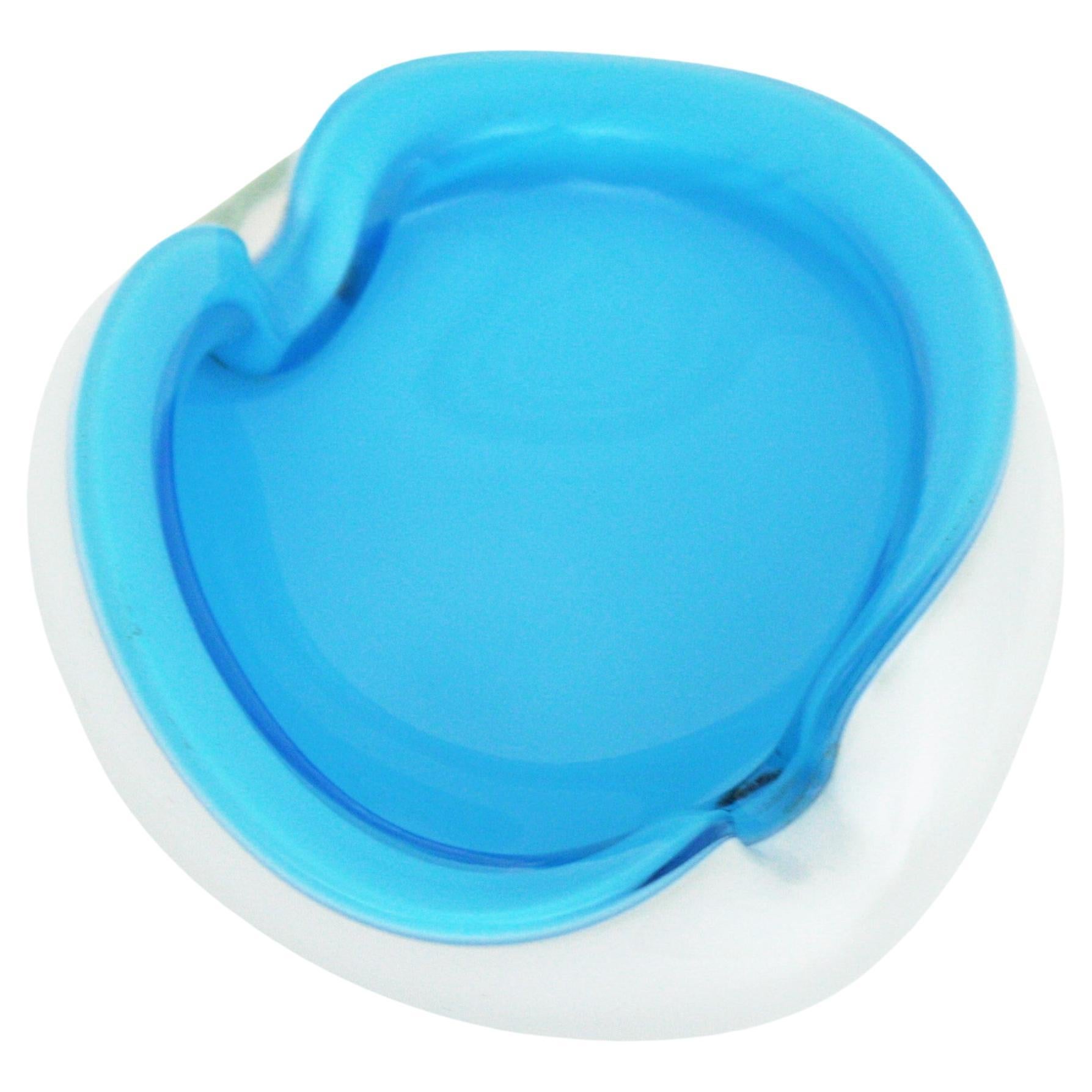 Murano Barbini Sommerso Baby Blue White Art Glass Bowl For Sale
