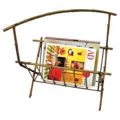 Maison Baguès Style Faux Bamboo Magazine Rack in Gilt Iron, 1940
