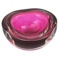Vintage Seguso Murano Sommerso Pink Fuchsia Glass Geode Triangle Art Glass Bowl