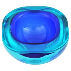 Seguso Murano Sommerso en verre bleu clair carré Geode Art Glass Bowl