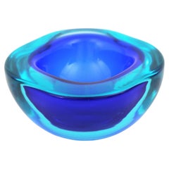 Seguso Murano Sommerso Azul Cristal Claro Cuenco cuadrado de vidrio artístico geoda