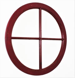 Industrial Wooden Round Mirror Window Frame