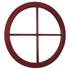 Used Industrial Wooden Round Mirror Window Frame 
