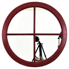 Industrial Wooden Round Mirror Window Frame