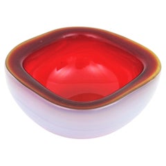 Retro Seguso Murano Red White Opalescent Geode Art Glass Bowl