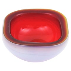 Seguso Murano Red White Opalescent Geode Art Glass Bowl