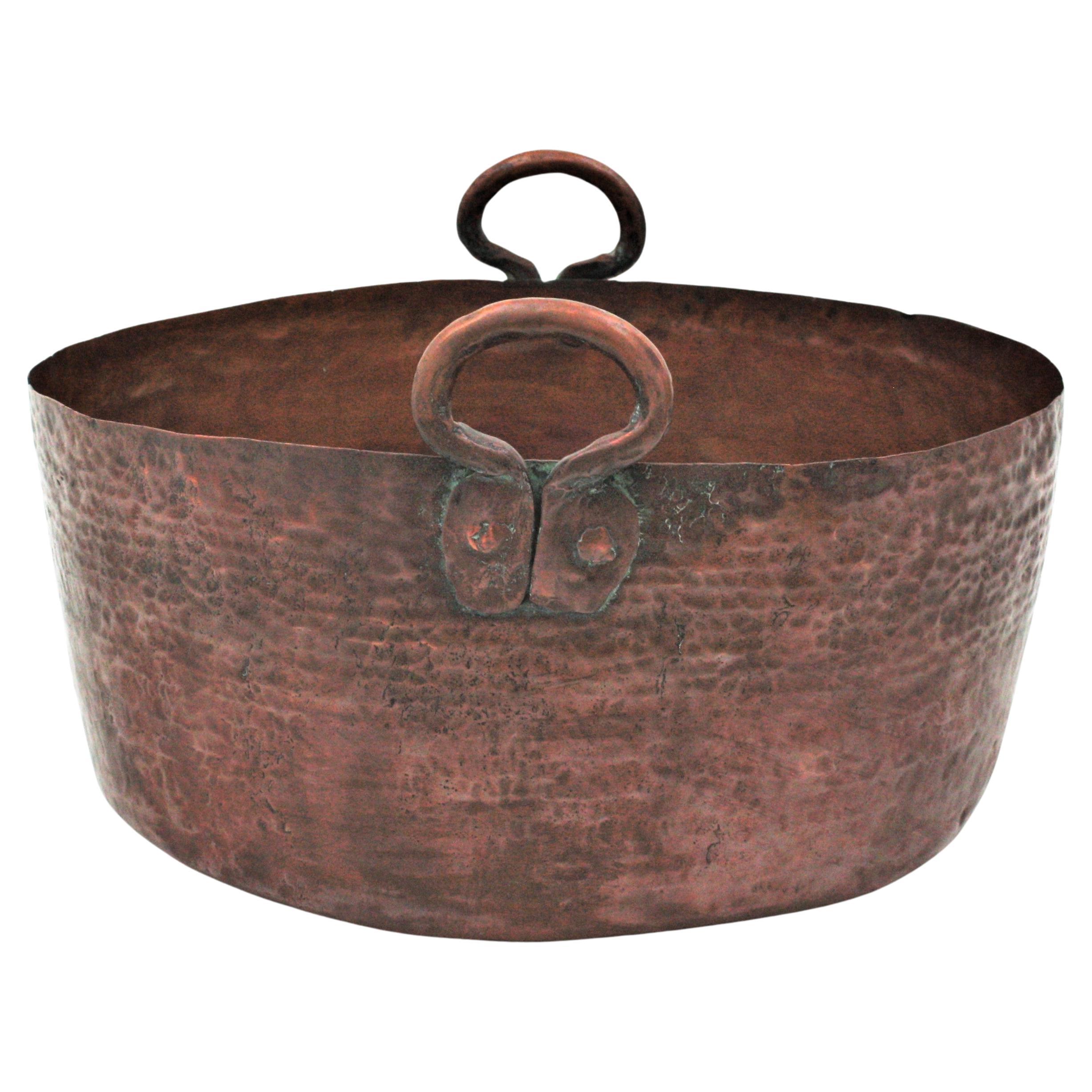 Massive Spanish Copper Cauldron with Handles For Sale