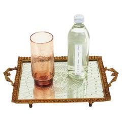 French Art Deco Tray with Star Motif, Bronze and Etched Mirror