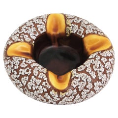 Vallauris Yellow White Brown Ceramic Fat Lava Round Ashtray / Bowl, 1950s