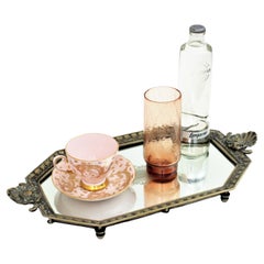 French Art Deco Tray with Shell Motif, Bronze and Etched Mirror