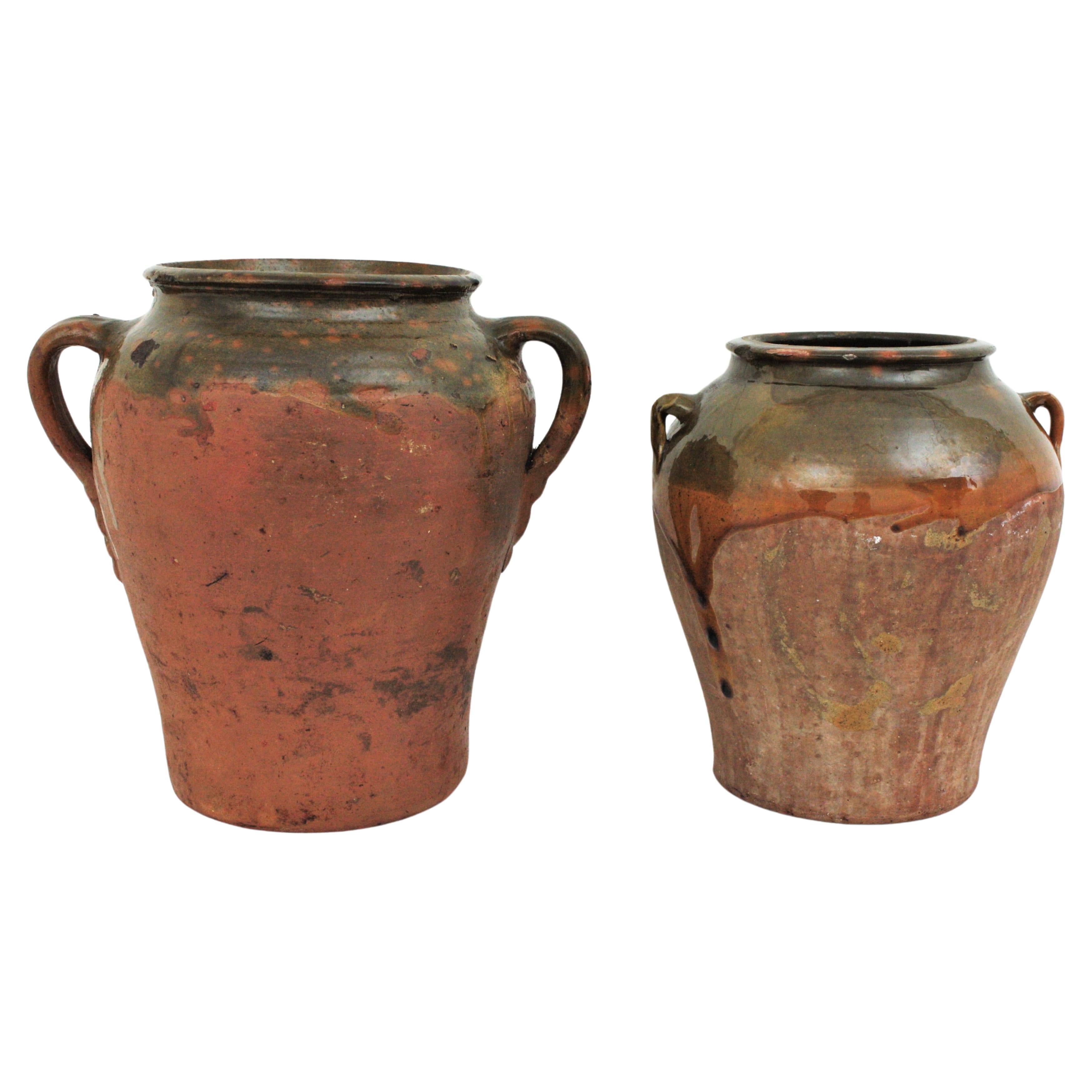 Two Spanish Terracotta Olive Jars or Vessels For Sale