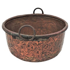 Massive French Copper Cauldron with Handles and Terrific Patina, 19th Century