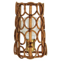Midcentury Rattan Conical Wall Light