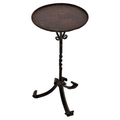 Vintage Spanish Side Table Gueridon / Drinks Table, Wrought Iron