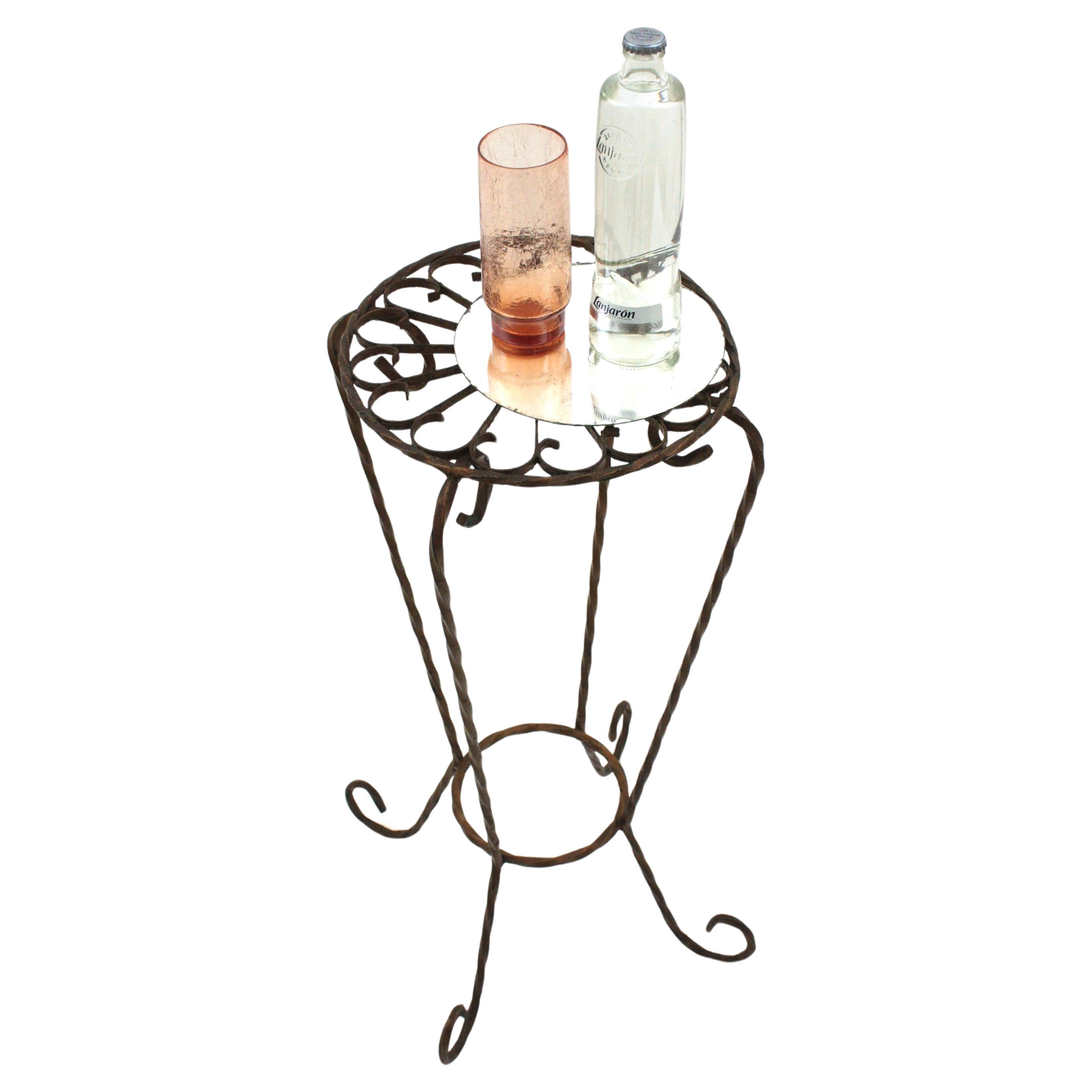 Spanish Scrollwork Wrought Iron Side Table / Drinks Table, 1950s