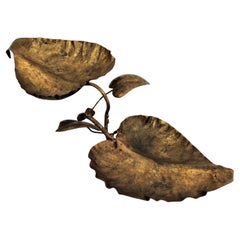 Vintage French Foliage Centerpiece in Gilt Wrought Iron, 1950s