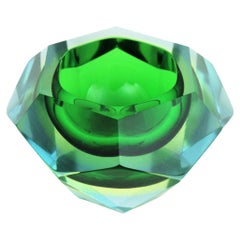 Flavio Poli Murano Green Yellow Sommerso Faceted Art Glass Bowl Flavio Poli Murano Green Yellow Sommerso Faceted Art Glass Bowl