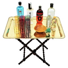 Spanish Folding Tray Table in Turned Wood and Brass
