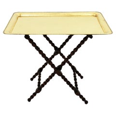 Spanischer klappbarer Tabletttisch aus gedrechseltem Holz und Messing