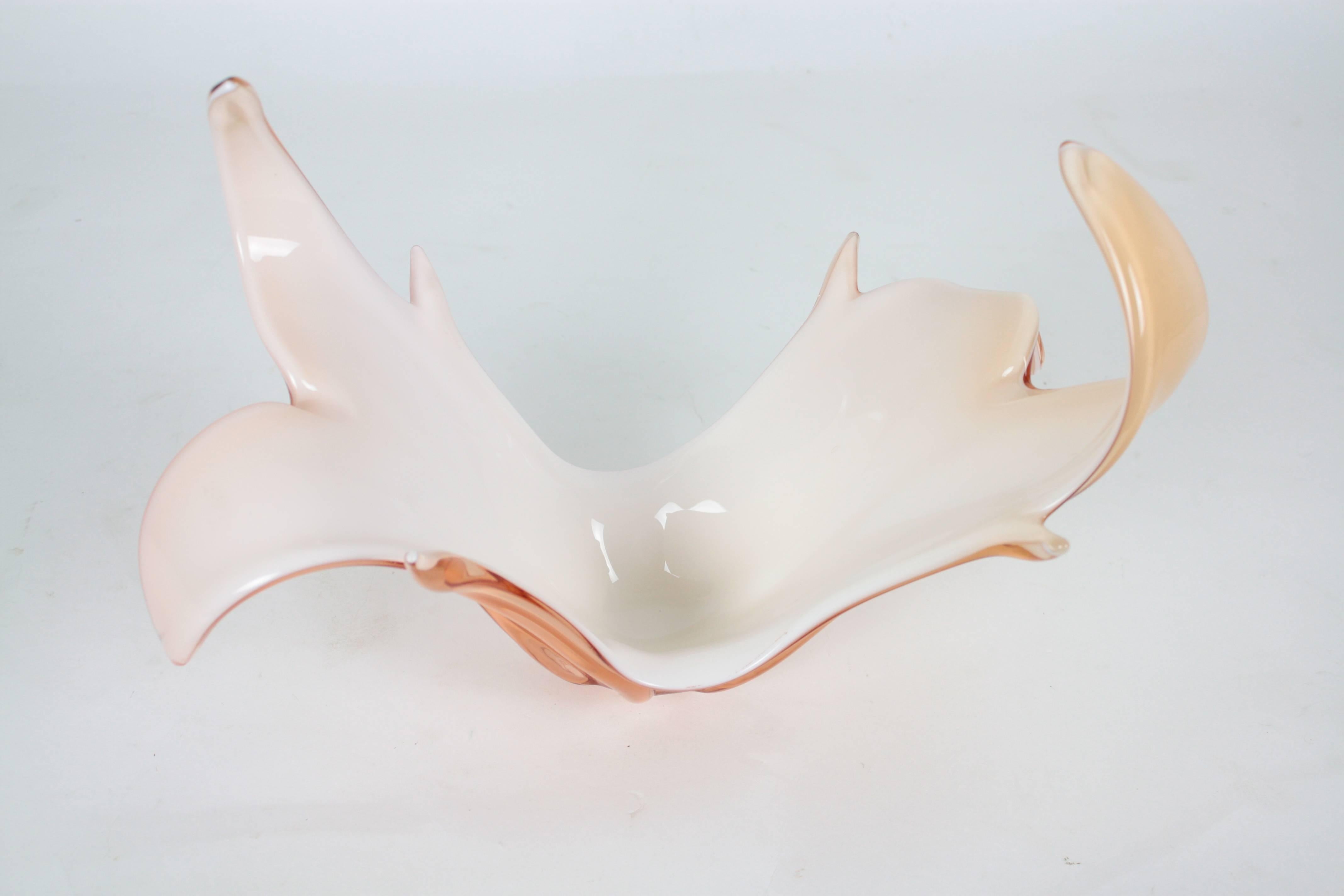 Italian Sculptural Baby Pink and White Murano Glass Centerpiece. Italy, circa 1960