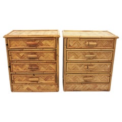 Coppia di comodini in rattan e bambù, anni '70