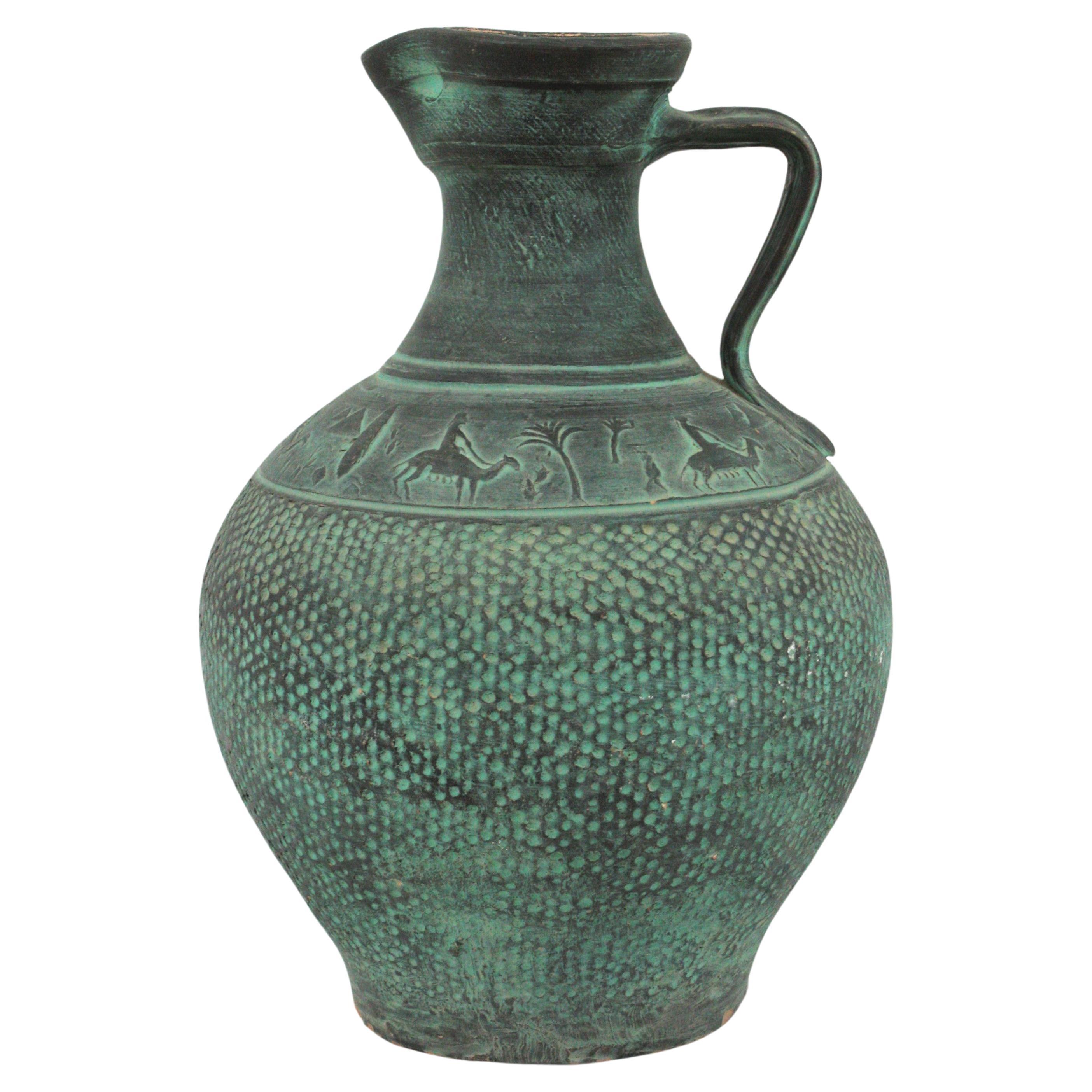 Urne ou vase en terre cuite verte espagnole
