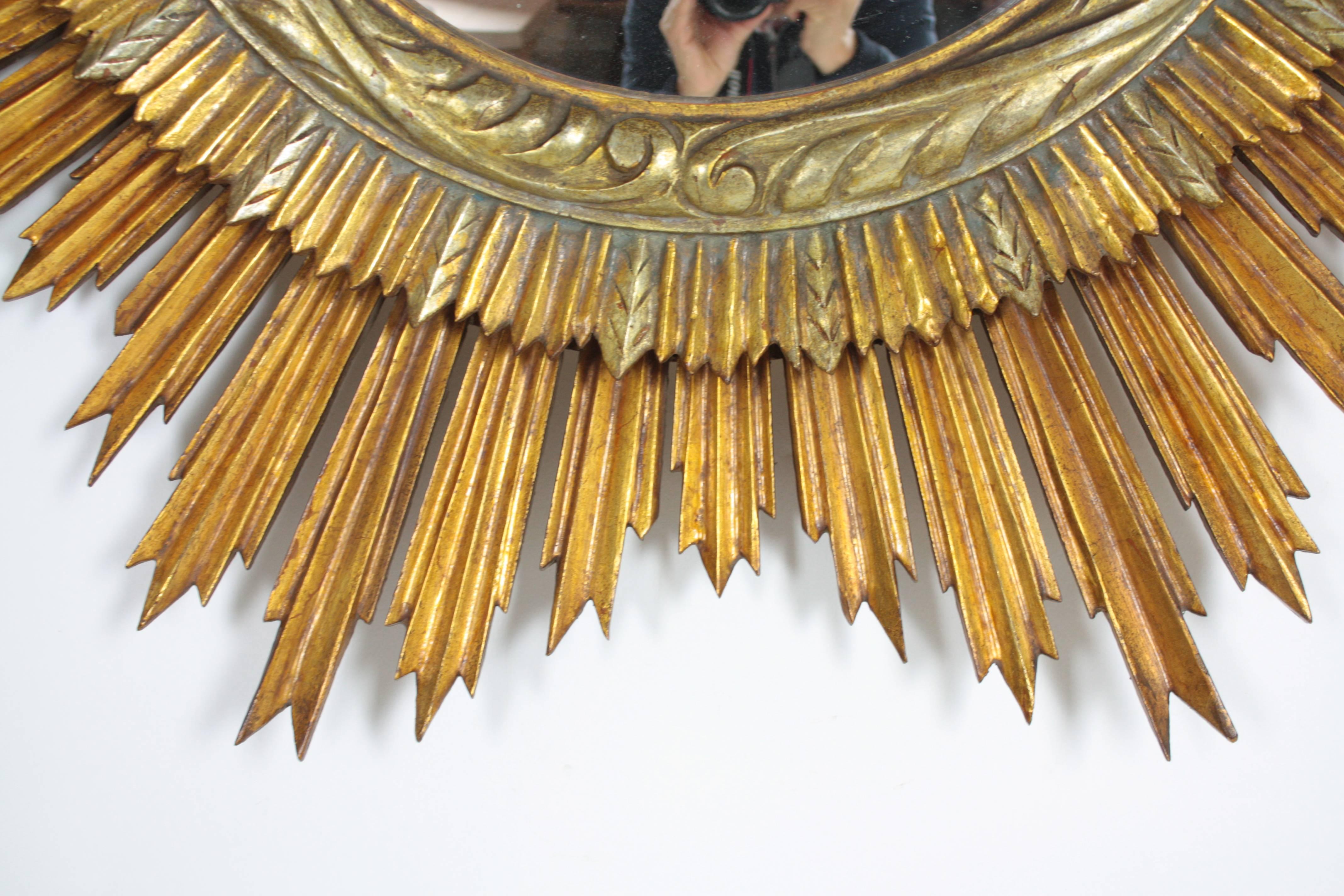 Late 19th Century Amazing Spanish Giltwood Sunburst Convex Mirror, circa 1890