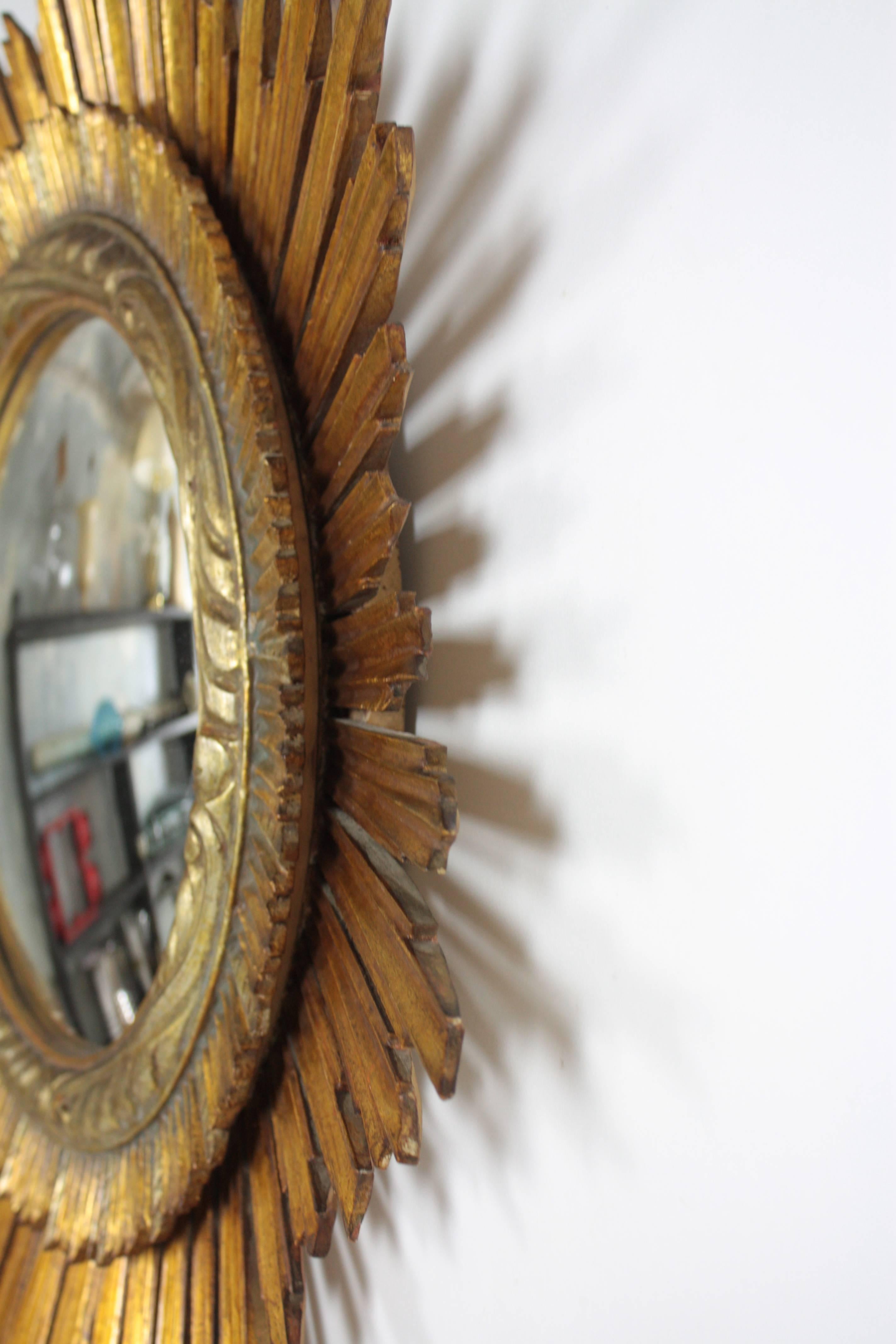 Amazing Spanish Giltwood Sunburst Convex Mirror, circa 1890 1