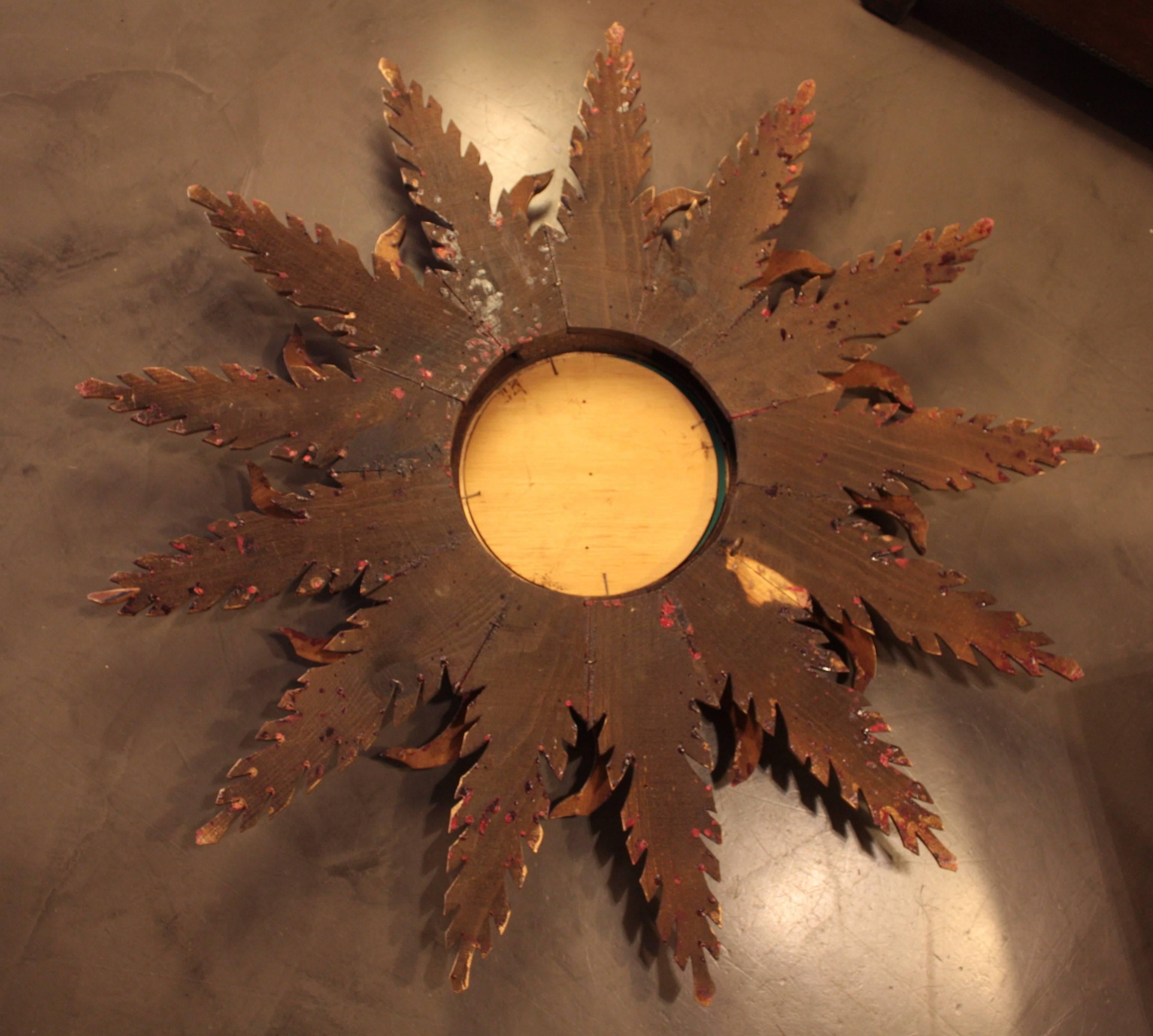 Mid-Century Giltwood Convex Sunburst Mirror, Spain c.1950 1