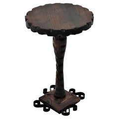 Spanish Colonial Side Table Gueridon in Carved Wood, 1940s