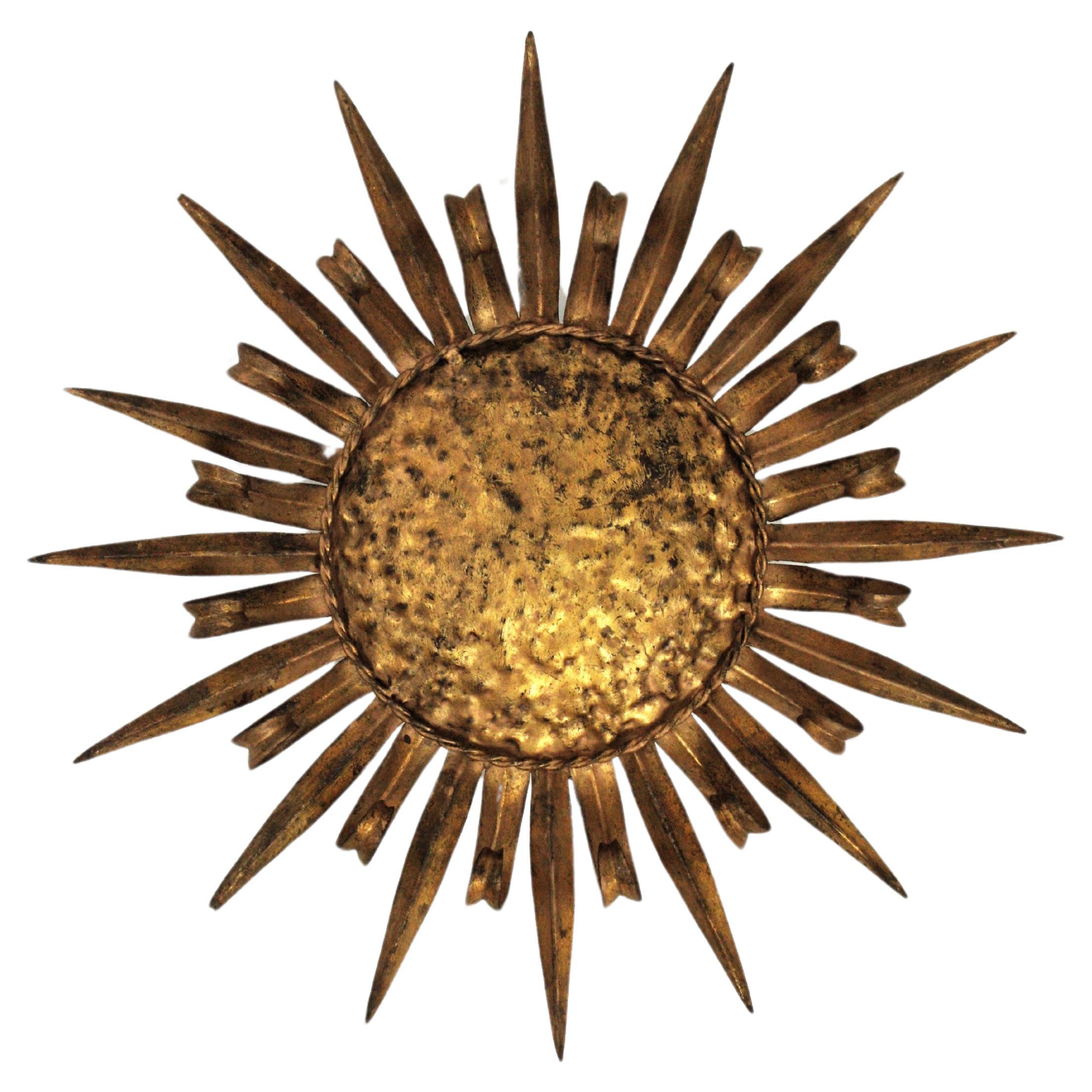 Sunburst Eyelash Light Fixture in Gilt Wrought Iron