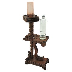 Spanish Colonial End or Side Table with Ashtray in Carved Wood, 1940s