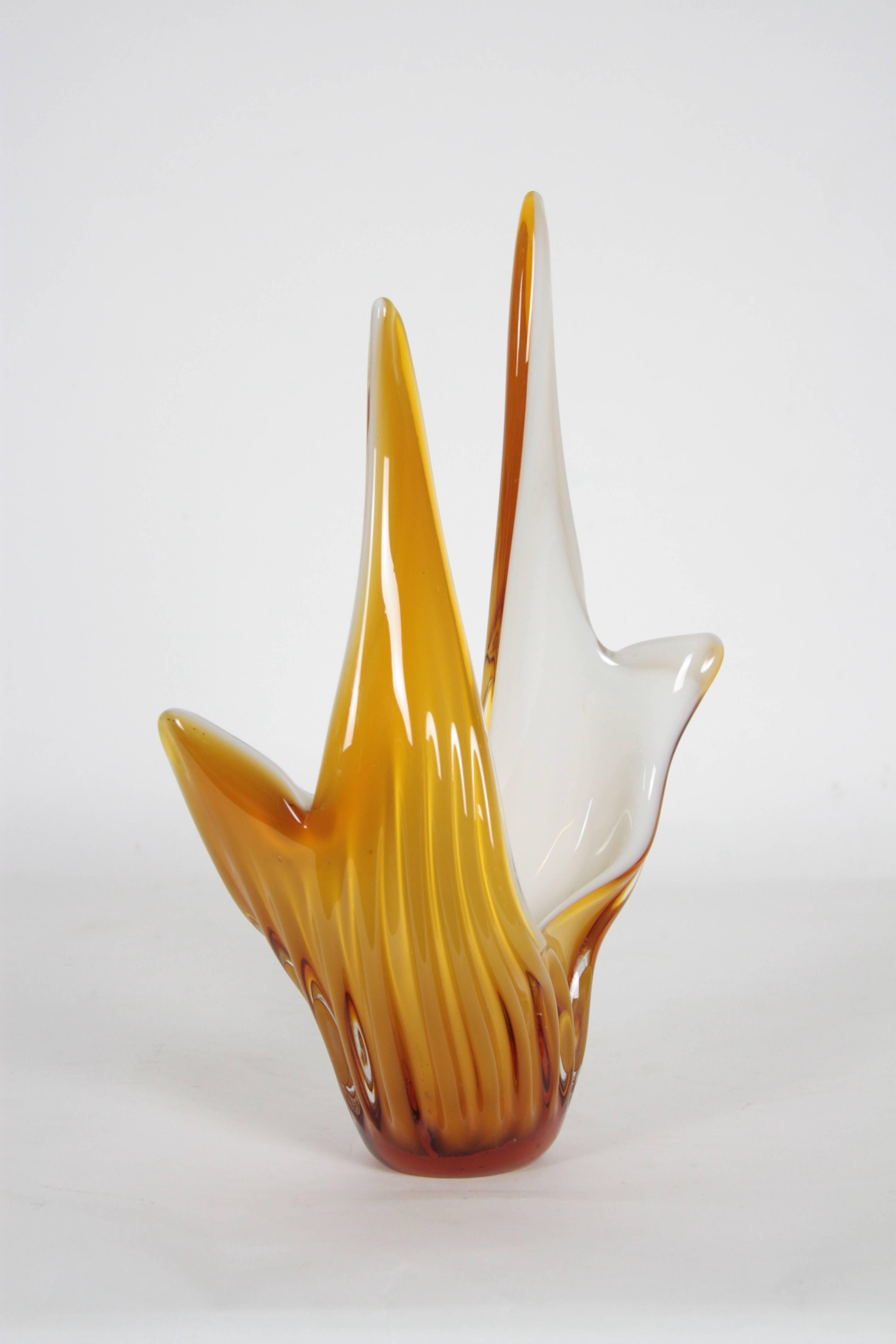 Art Glass 1960s Italian Toffee and White Murano Glass Vase