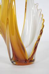 Amazing 1960s White and Amber Murano Glass Scalloped Vase