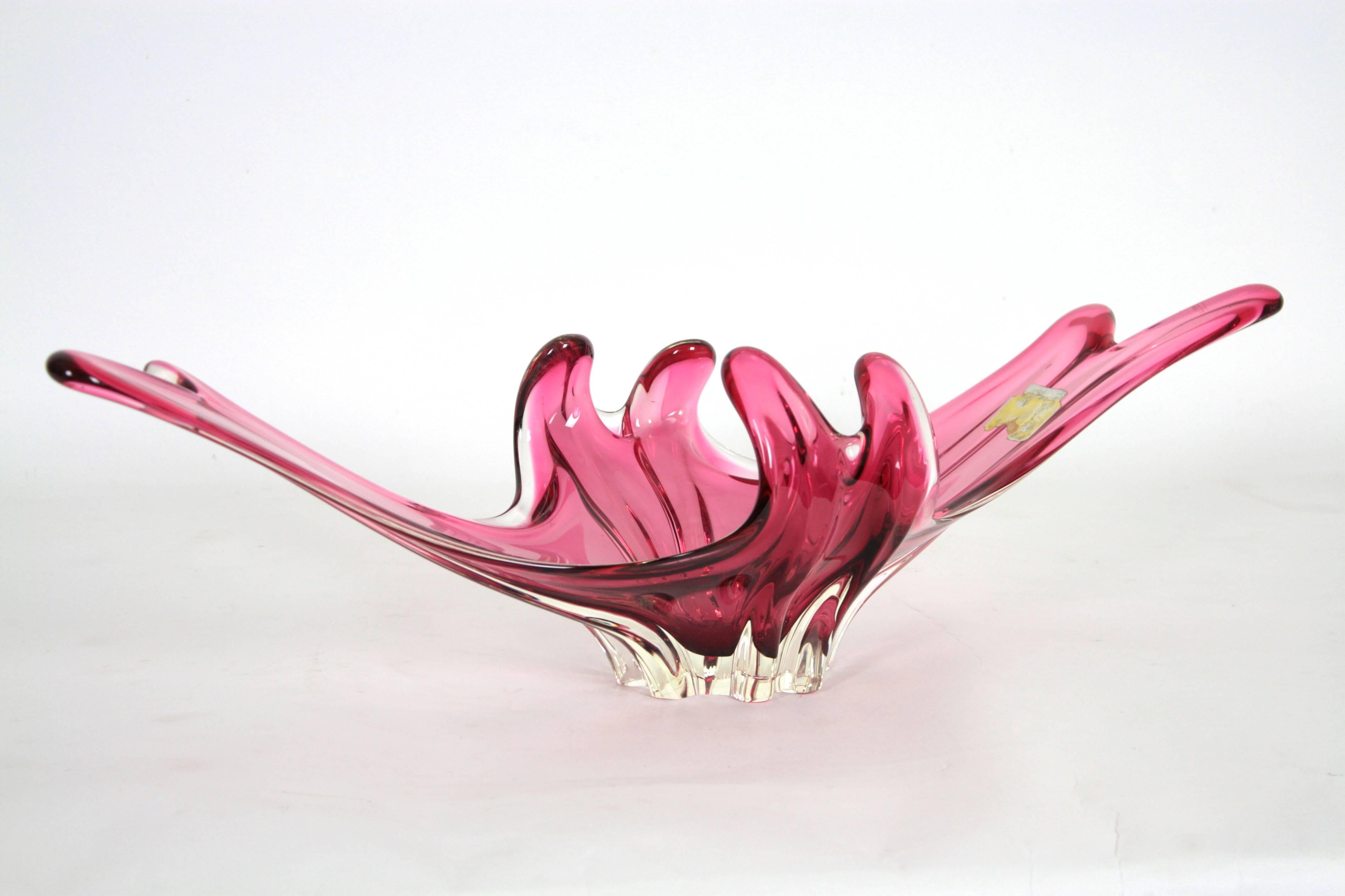 Monumental Fratelli Toso Chambord Murano glass Burgundy Pink Centerpiece. In Excellent Condition In Barcelona, ES