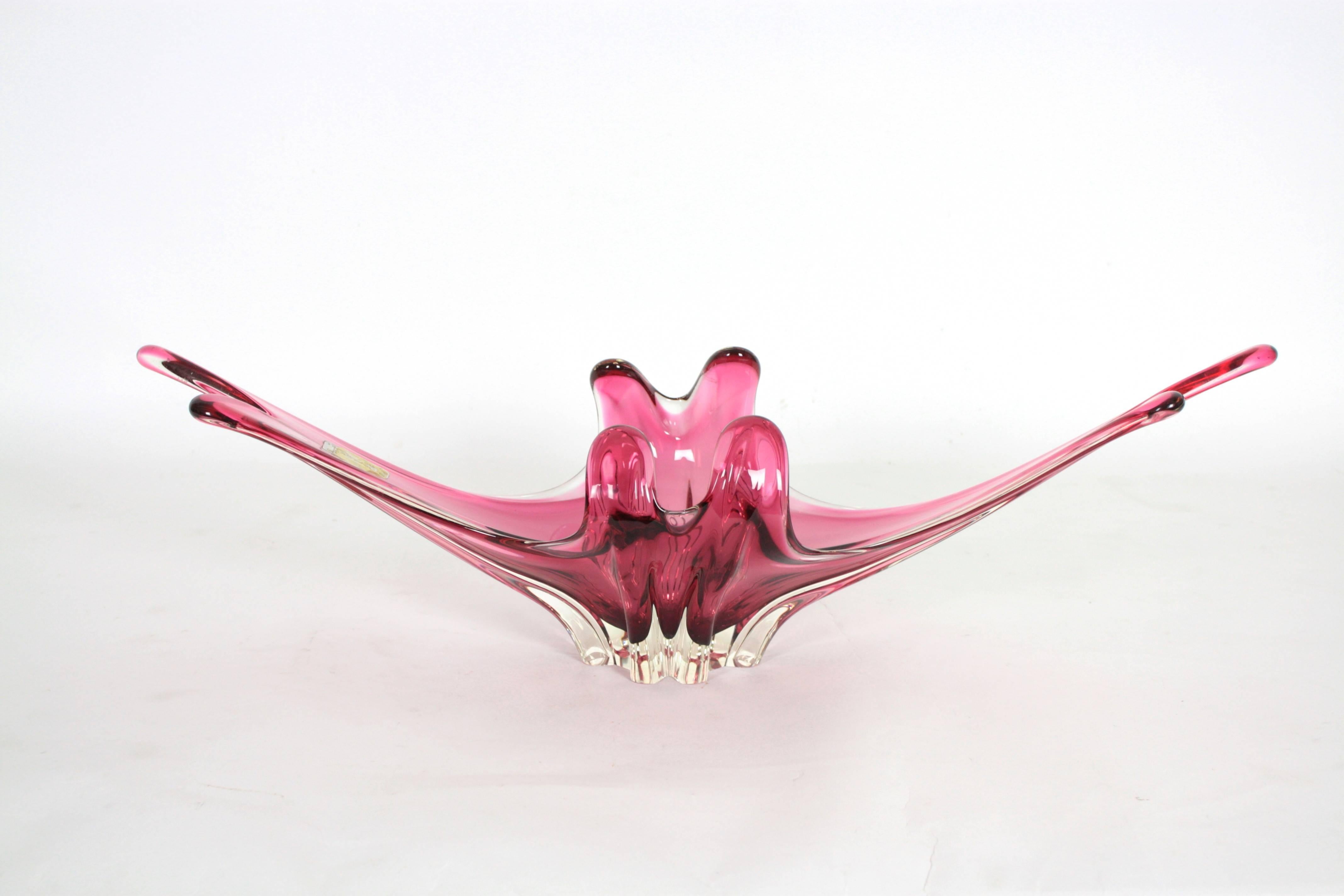 Italian Monumental Fratelli Toso Chambord Murano glass Burgundy Pink Centerpiece.