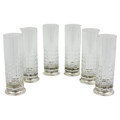 Antique Set of 6 Cut Crystal and Sterling Silver Highball Glasses