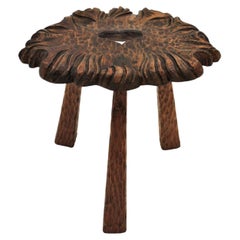 Spanish Rustic Wood Tripod Stool or Side Table