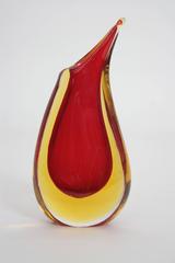 Murano Glass Flavio Poli  Red and Yellow Sommerso Teardrop Vase