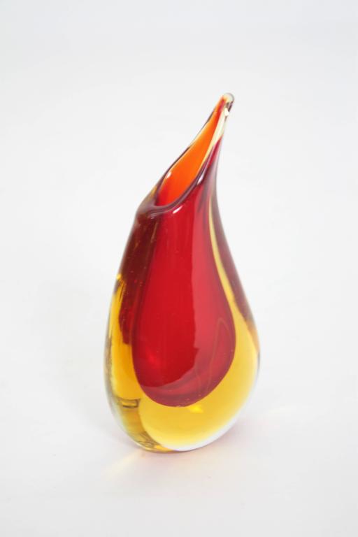 Murano Glass Flavio Poli Red and Yellow Sommerso Teardrop Vase at