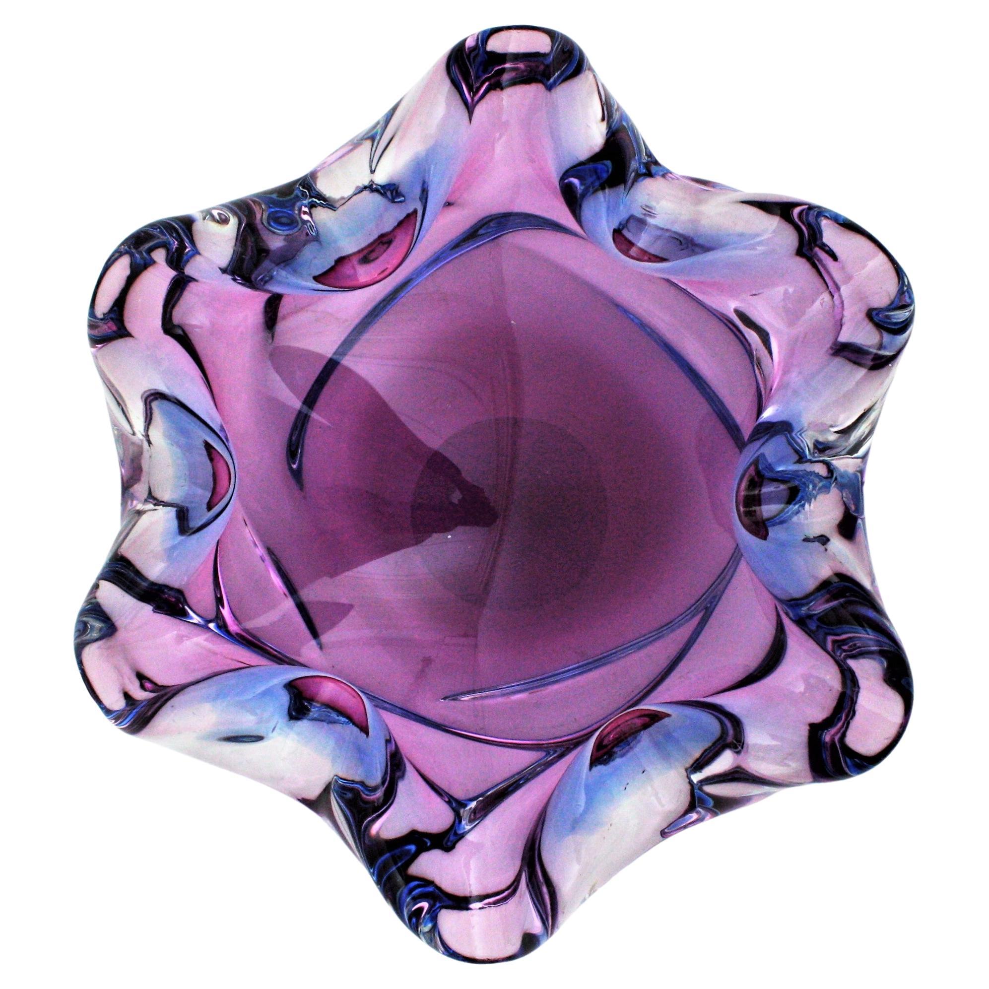 Seguso Murano Pink Purple Sommerso Art Glass Bowl or Ashtray, Italy, 1960s For Sale