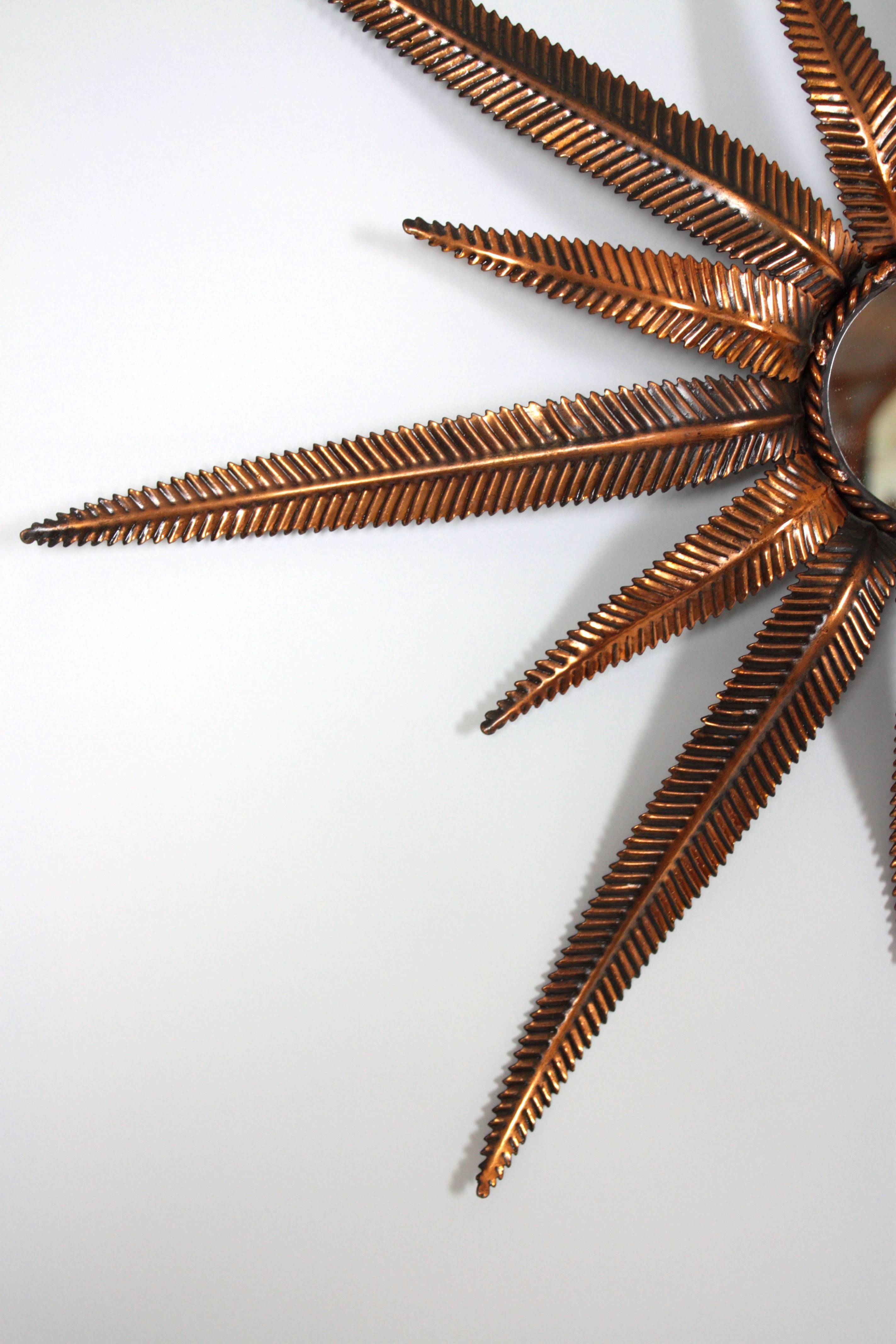 Whimsical Spanish Mid-Century Copper Starburst Mirror In Excellent Condition In Barcelona, ES