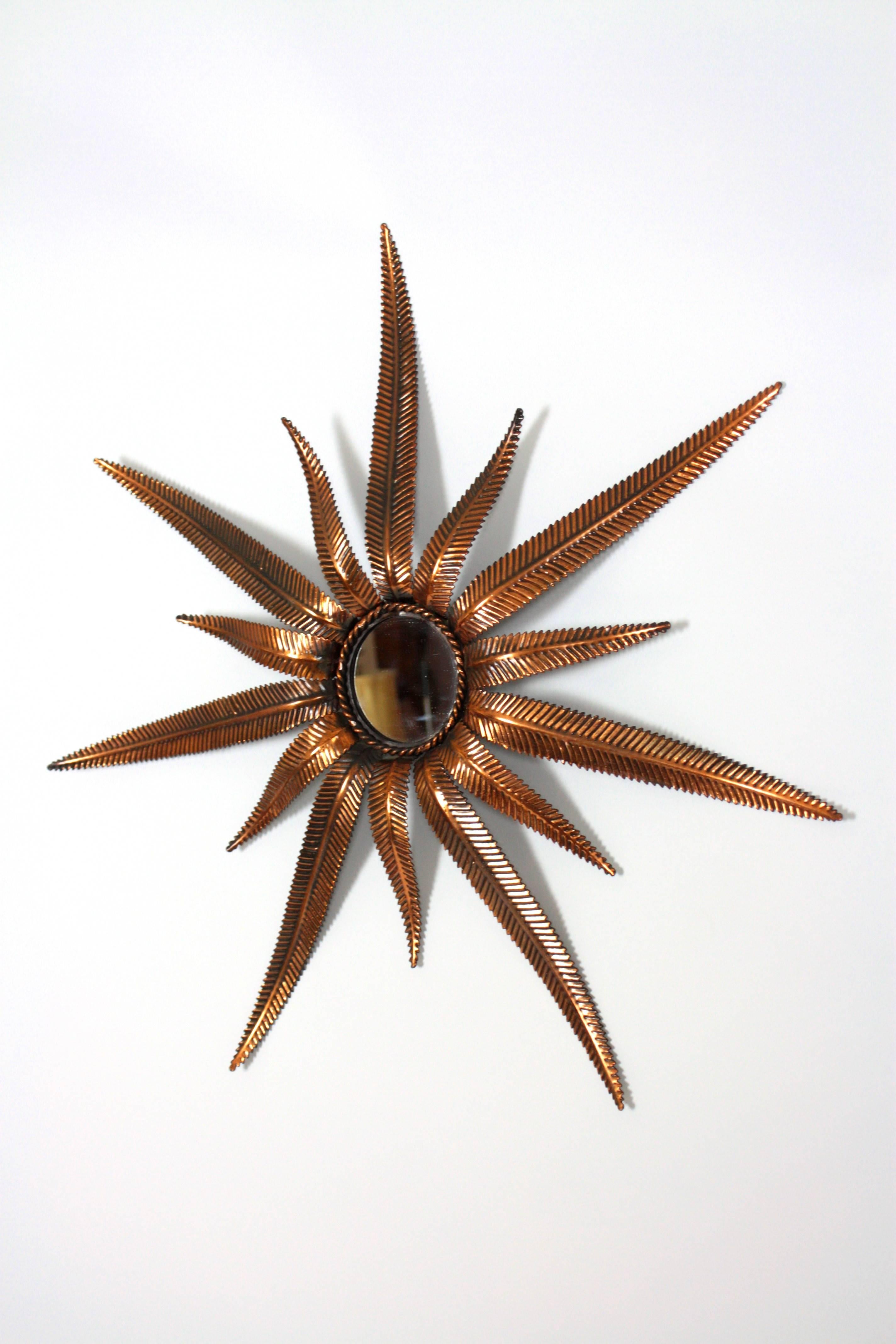 Mid-20th Century Whimsical Spanish Mid-Century Copper Starburst Mirror