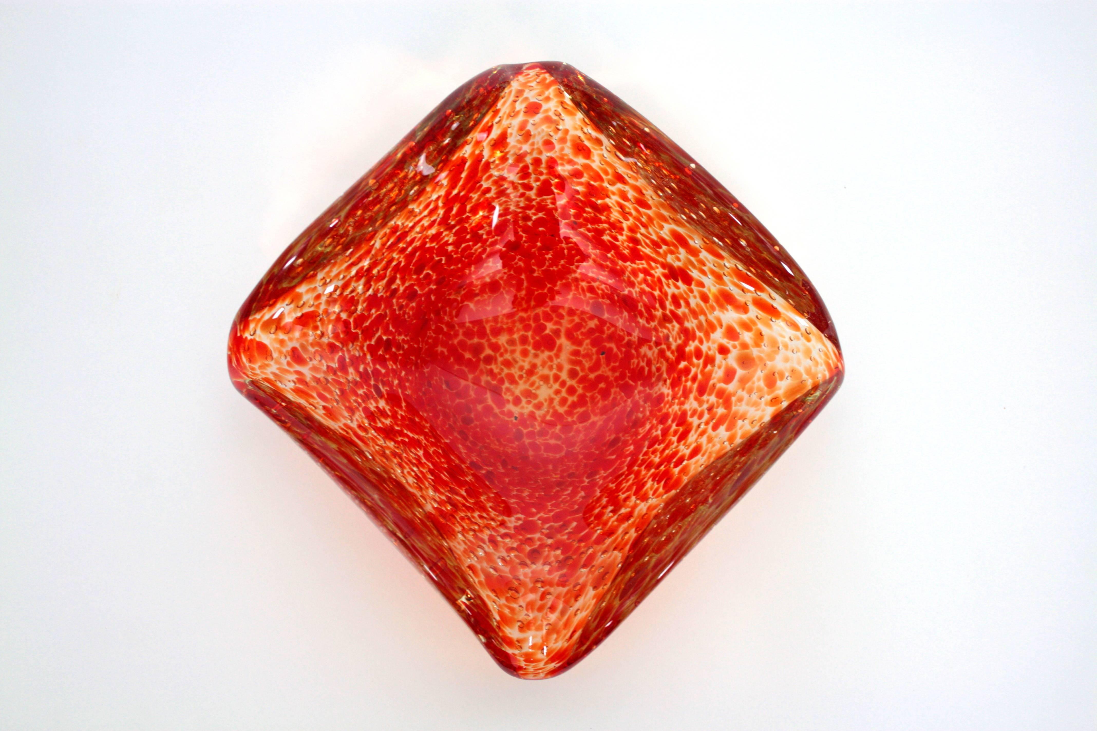 Mid-20th Century Huge Controlled Bubbles Red and Orange Murano Glass Bowl